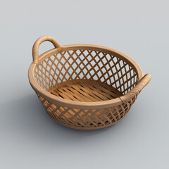 Fototapeta premium Teak Vegetable Basket: Elite Material and High-Level Details on Soft Gray Background
