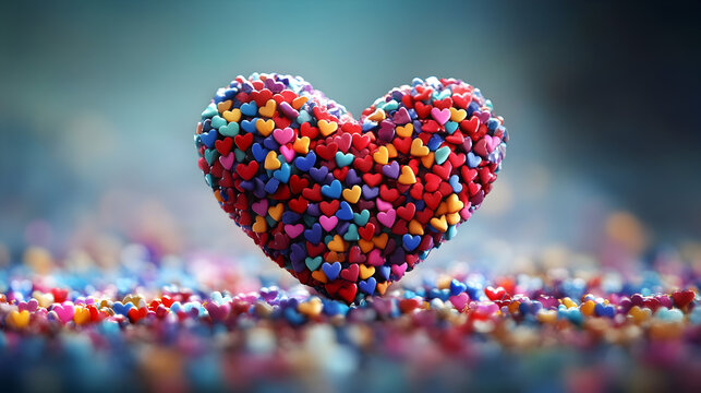 un corazon formado de peque&ntilde;os corazones de colores sobre muchos corazones en el suelo simbolo de san valentin para celebrar el amor y la amistad