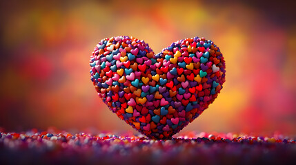 un fondo con un corazon formado de pequeños dulces de corazones o figuras de corazones pequeños colorido celebrando el amor y el romance en san valentin o el amor y la amistad