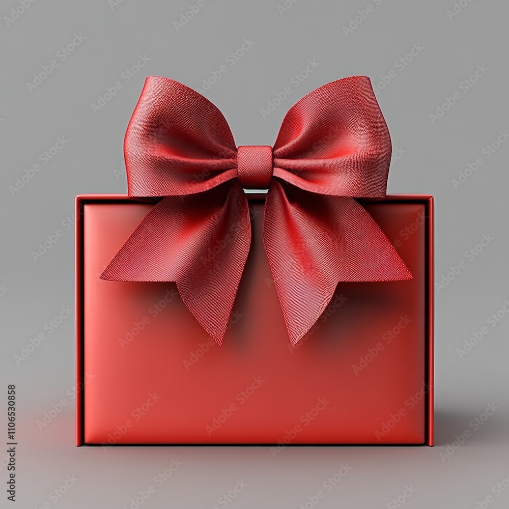 Poster red gift box with glossy finish and satin bow on gray background 3d rendering minimalist mockup for 