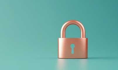 Copper padlock on teal background	