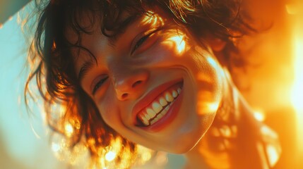 Portrait of a Smiling Woman with Sunlit Hair