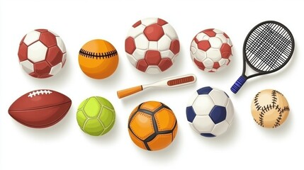 A Colorful Collection of Various Sports Balls including Soccer, Football, Baseball, Tennis, and More for Illustrating an Active Lifestyle or Sports Themes