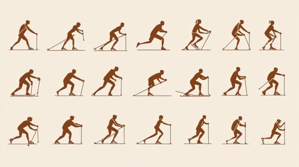 A Comprehensive Collection of Nordic Skiing Silhouettes Showcasing Various Techniques and Styles for Winter Sports Enthusiasts and Designers