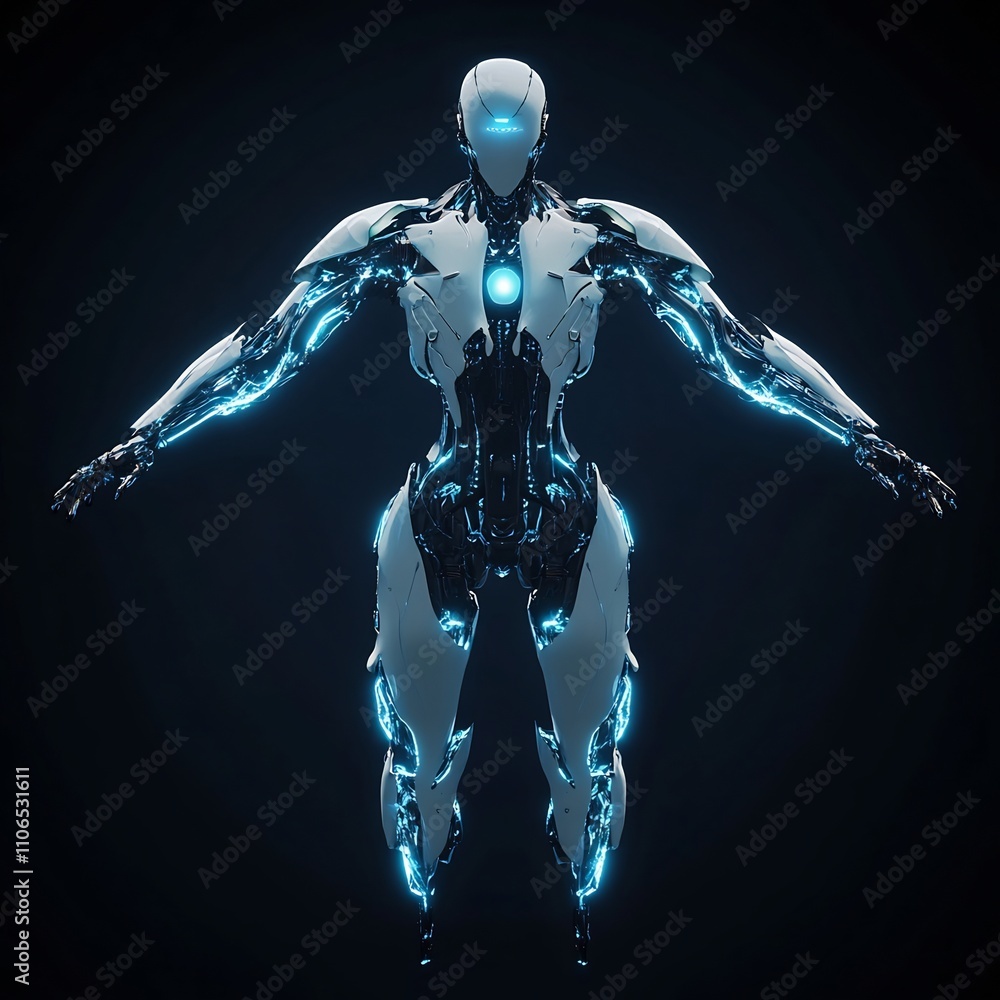 Poster a sleek and lightweight robotic exoskeleton with glowing energy flows showcasing a futuristic and ab