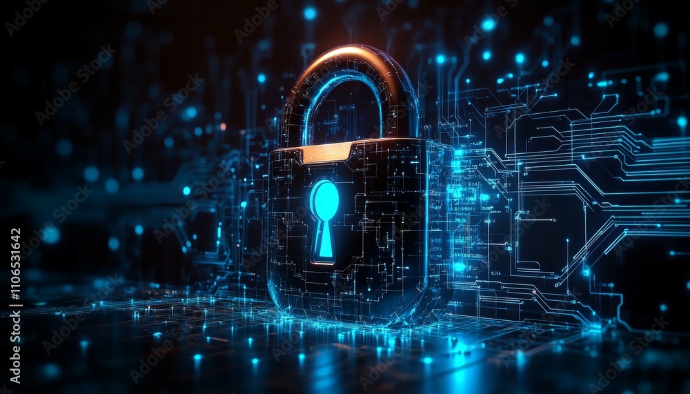 Poster cyber security futuristic padlock high-tech lock encryption privacy protection network access