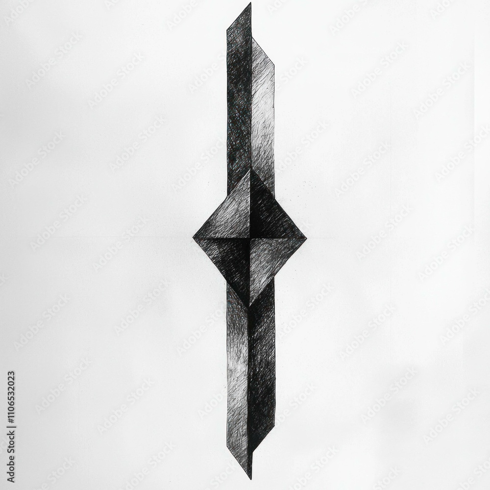 Poster abstract geometric black and white illustration featuring sharp shapes and angles, creating a modern