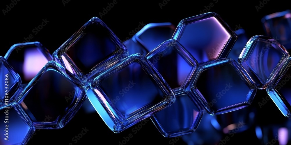 Poster luminescent geometric shapes on black background abstract digital art 3d render