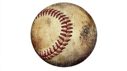 Vintage Style Baseball Close-Up with Worn Texture and Detailed Stitching, Perfect for Sports, Retro, and Nostalgic Themes in Design Projects