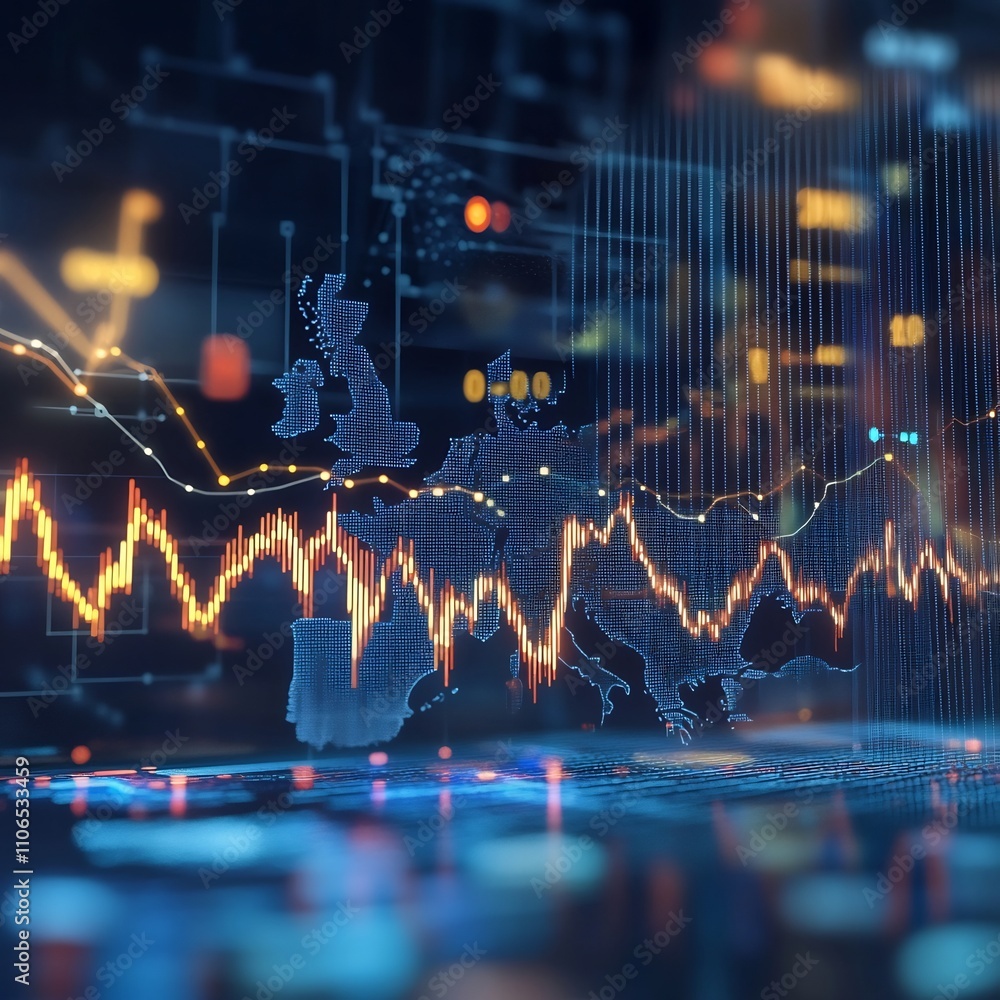 Aufkleber conceptual holographic data visualization depicting inflation rate trends in the european union with