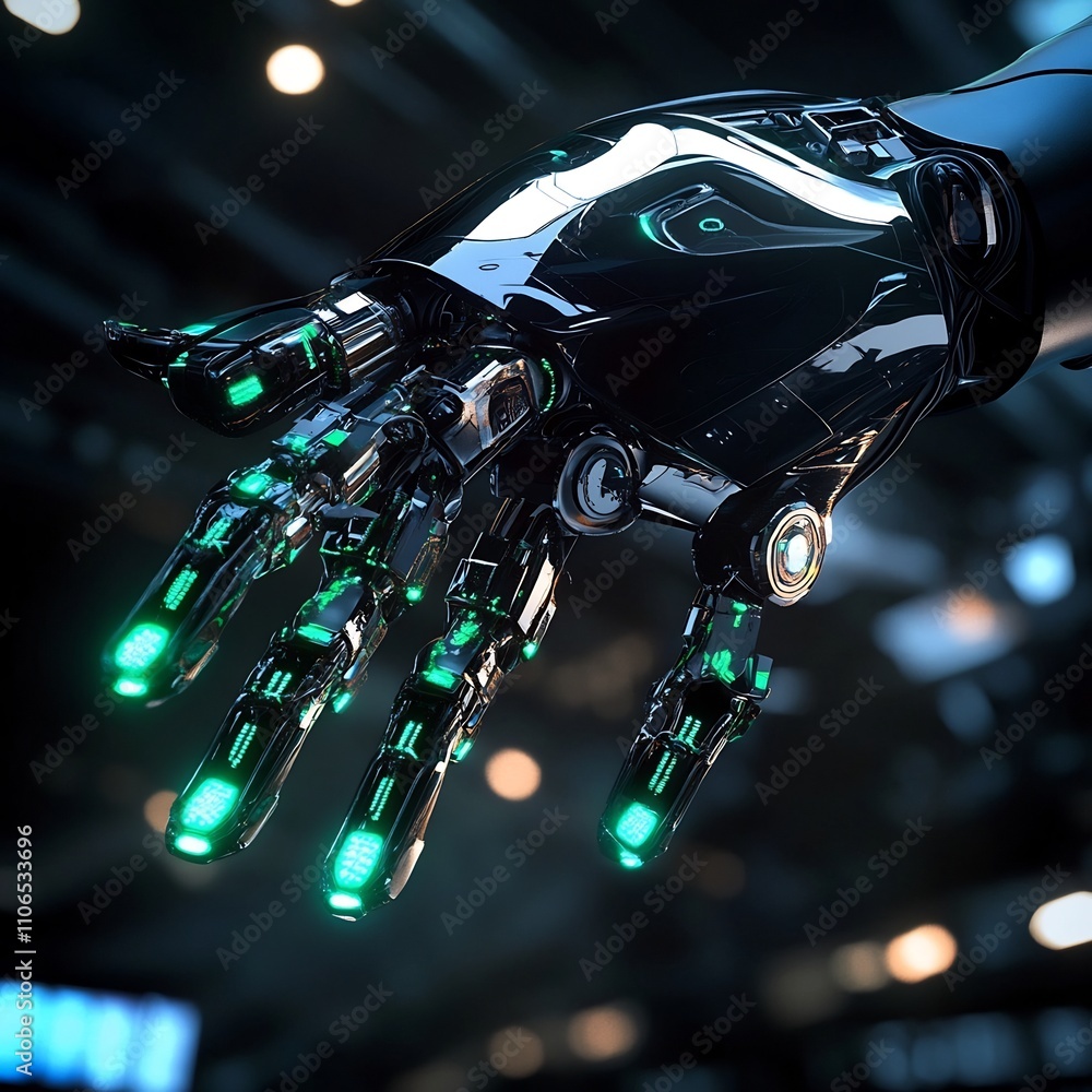 Aufkleber cutting edge robotic hand crafted with advanced materials and intricate circuits showcased in a clea