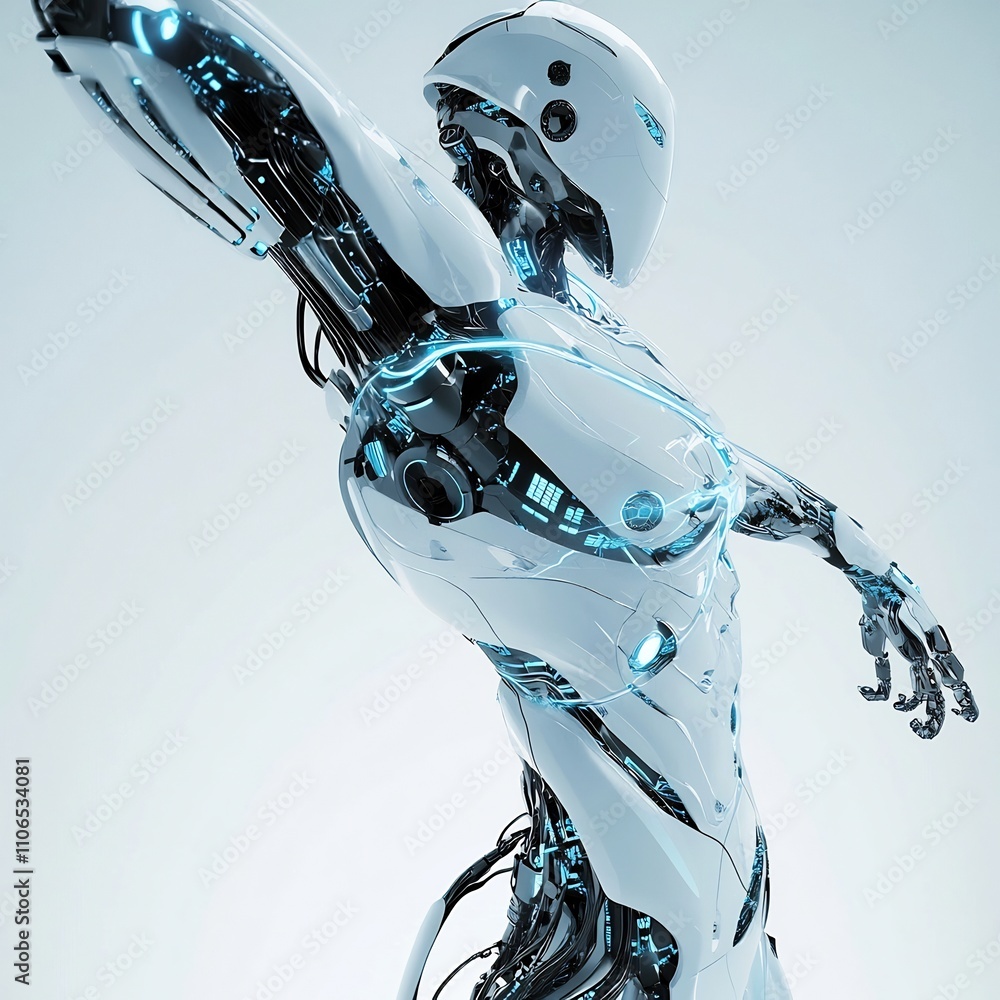 Poster futuristic abstract representation of a lightweight robotic exoskeleton design with glowing energy f