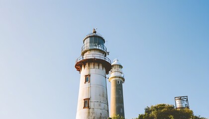 The beauty of ancient lighthouse on the coast and industrial ruins