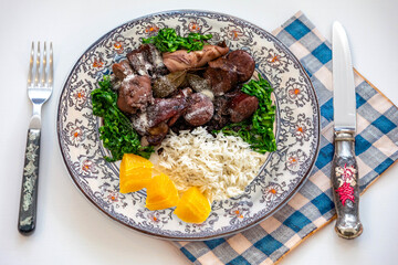 The best and most traditional Brazilian feijoada top view in creative and original photography