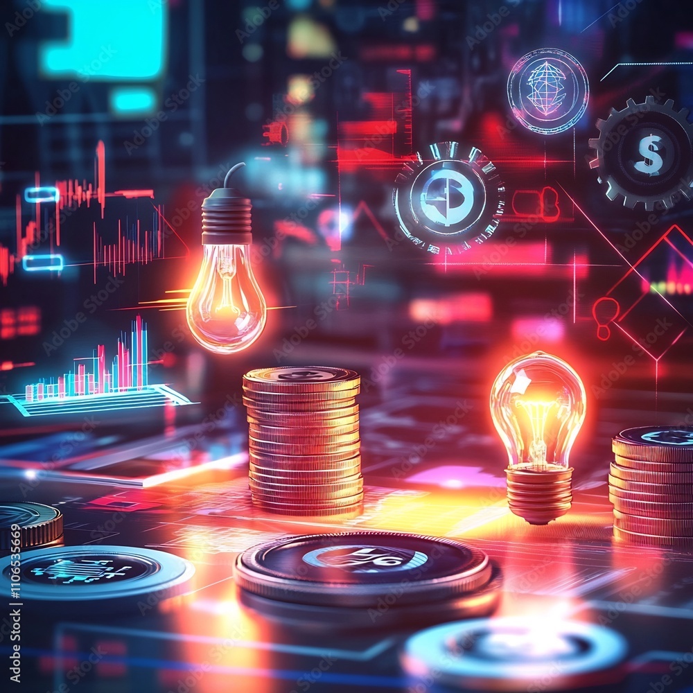 Aufkleber glowing futuristic workspace showcasing innovative data visualizations charts graphs and investment 