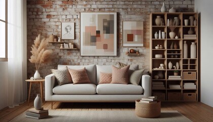 Cozy Living Room with Rustic Brick Wall and Stylish Design