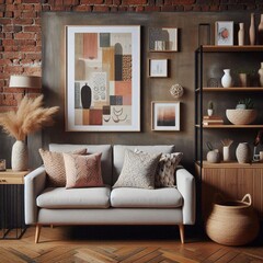 Cozy Living Room with Rustic Brick Wall and Stylish Design