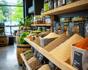 Organic Grains and Spices in Grocery Store