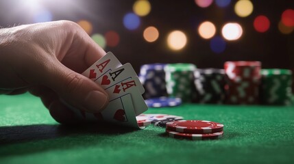 A hand reveals four aces in a poker game.