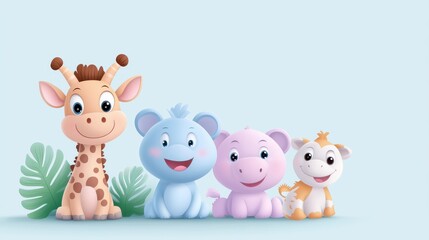 Fototapeta premium Cute Cartoon Animal Characters in Vector Style for Kids Illustration