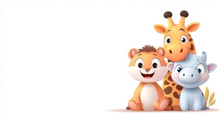 Fototapeta premium Cute Cartoon Wild Animals in Vector Style for Kids' Artwork