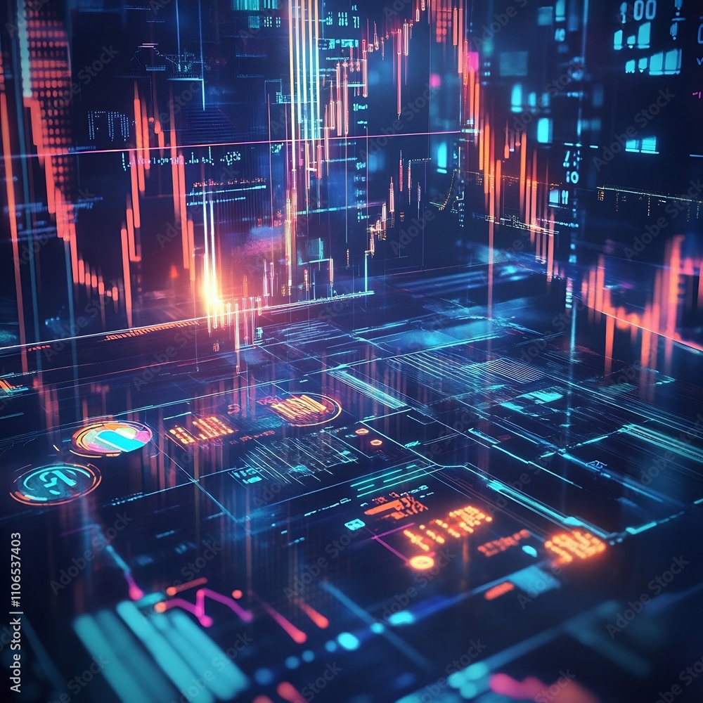 Aufkleber vibrant holographic data visualization with dynamic graphs euro symbols and inflation metrics showca