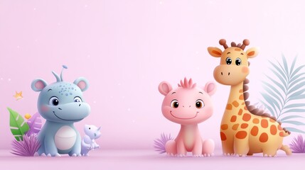 Obraz premium Adorable Cartoon Wild Animals in Vector Style for Kids' Room Decor