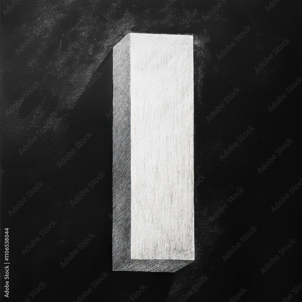 Poster minimalistic black and white 3d geometric shape casting a shadow on a dark surface, creating a sense