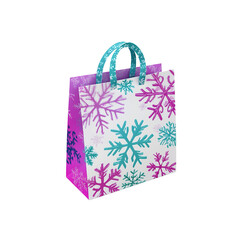Festive Snowflake Gift Bag - Winter Holiday Shopping Bag with Purple and Teal Design