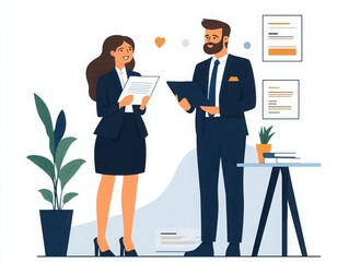 Loan officer discussing approval terms with client office setting business illustration professional environment engaging viewpoint financial services insight