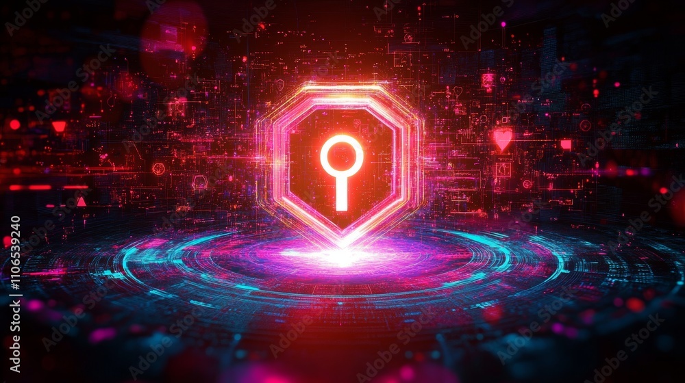 Poster hexagonal key concept illustration for development operations security in technology
