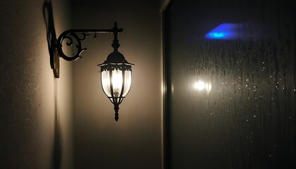Tranquil outdoor wall lamp in rainy night