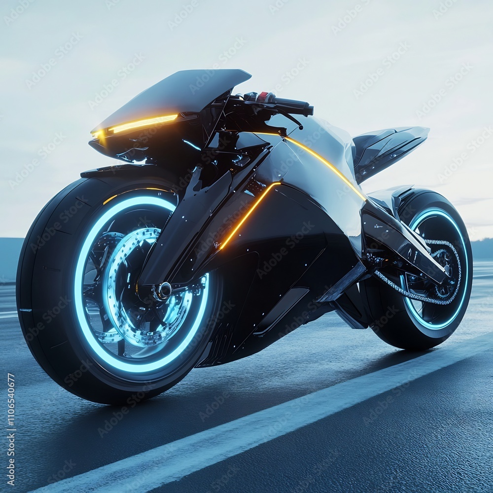Aufkleber a electric motorcycle with a bold dynamic design and a glowing power core effortlessly navigates a c