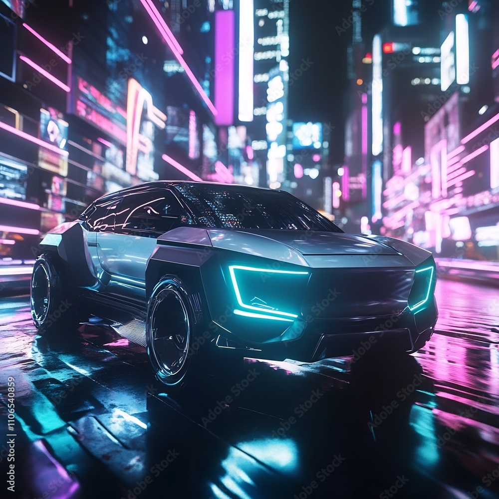 Poster a sleek and advanced electric suv with bold angular designs illuminated accents and smart technology