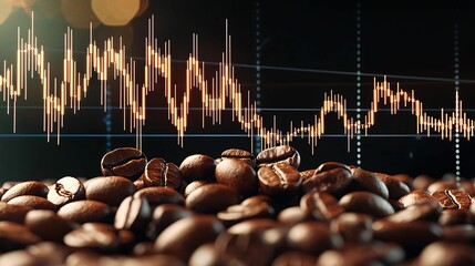 A dynamic blend of coffee beans and a fluctuating financial graph, symbolizing the intersection of commodities and market trends.