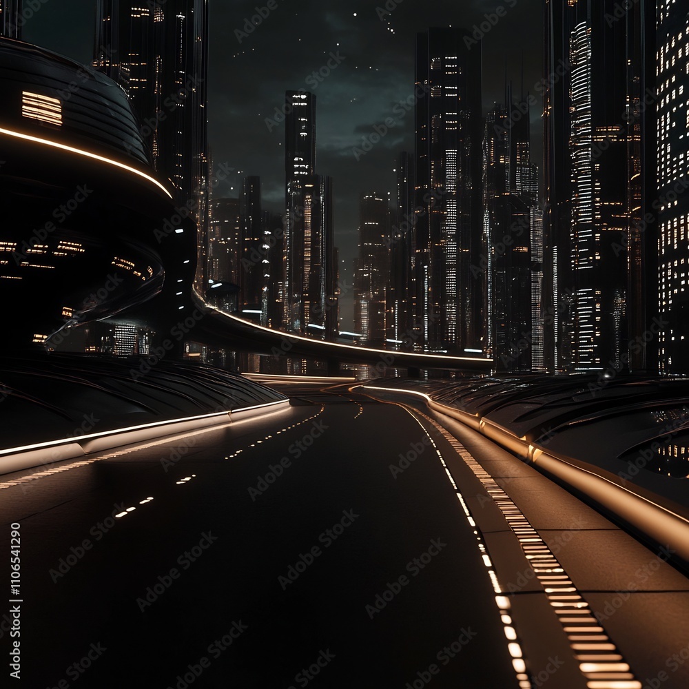 Poster futuristic image of a sleek smooth and technologically advanced urban road network with towering sky