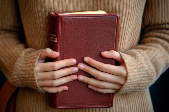 Young Woman Embracing Bible in Prayer Spiritual Faith Meditation