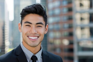 Happy Diverse Businessman Smiling City Background