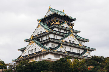 Osaka Castle, Osaka city, Japan, summer landscape vibrant view with a blue sky, Osakajo castle building, Kansai region, Osaka prefecture, travel to Japan