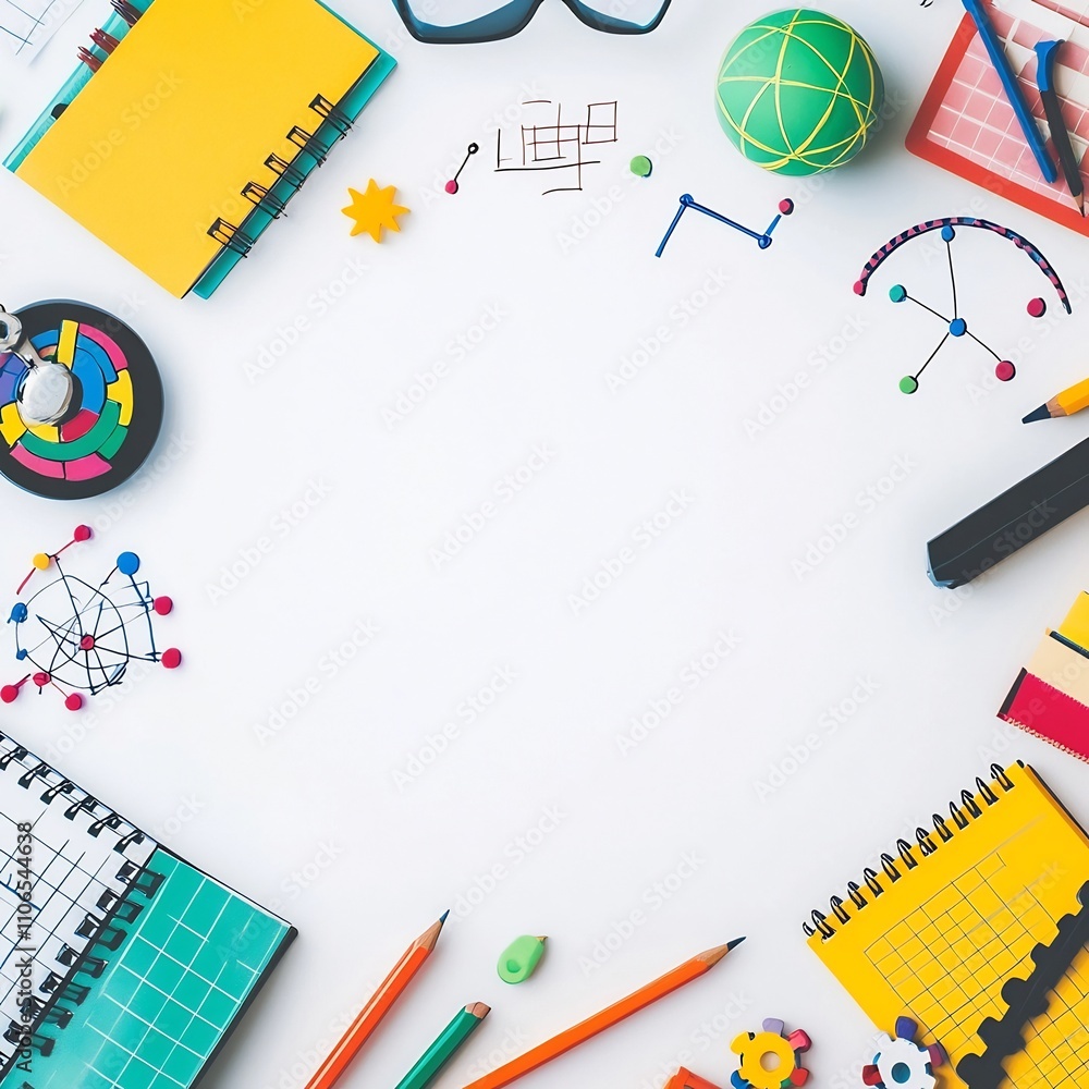 Poster vibrant and colorful educational border design showcasing mathematical and academic icons such as fo