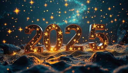 An artistic and detailed depiction of New Year 2025