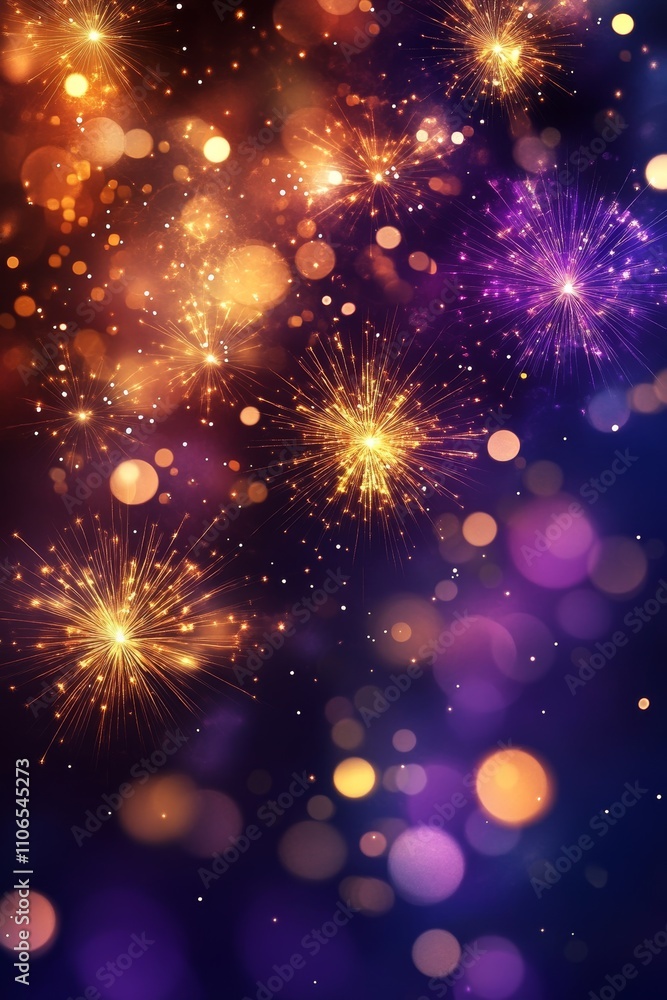 Poster vibrant fireworks display in night sky with bokeh effect for new year celebration and abstract holid