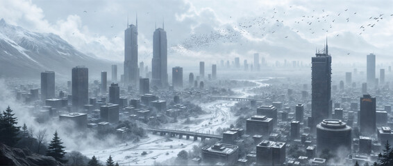 Fototapeta premium snowy city center