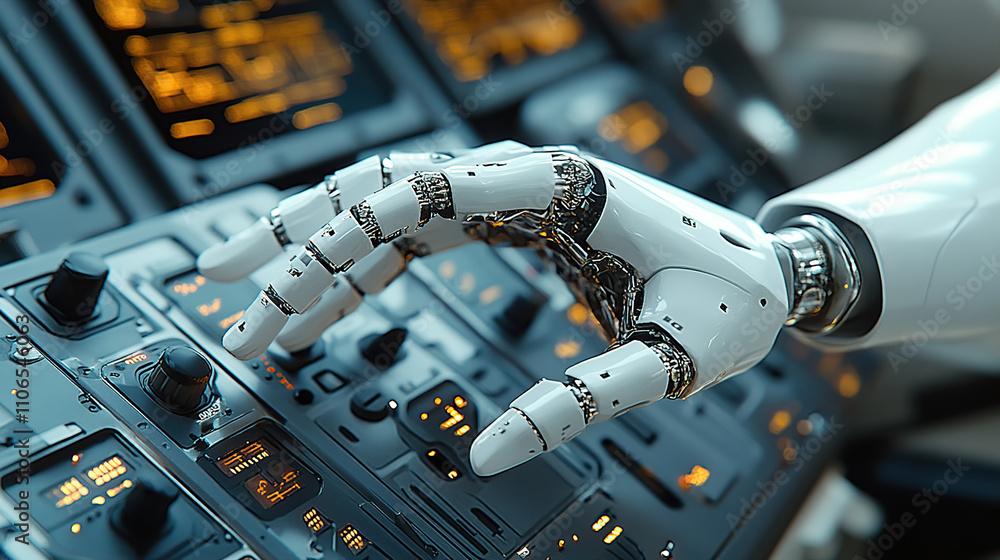 Aufkleber a humanoid robot is working on a computer, in a futuristic style with a white color tone