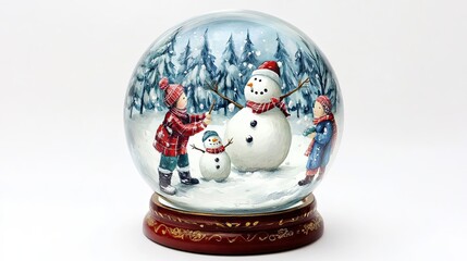 Children Building Snowmen Winter Wonderland Scene In Glass Globe