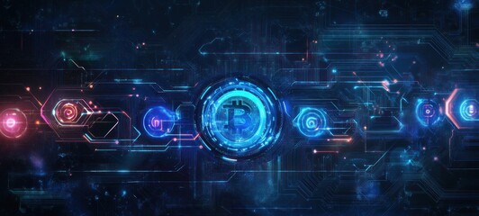 Obraz premium Bitcoin Cryptocurrency Network: Digital Currency in a Futuristic Technological Landscape