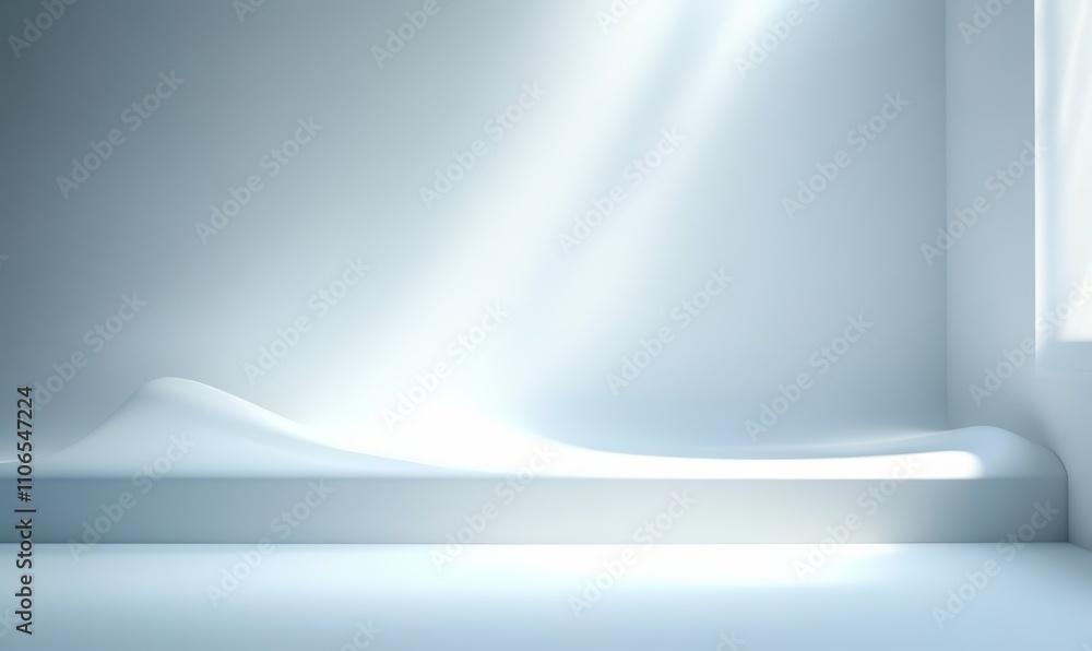 Poster minimal abstract light blue background for product presentation with soft shadow and window light on