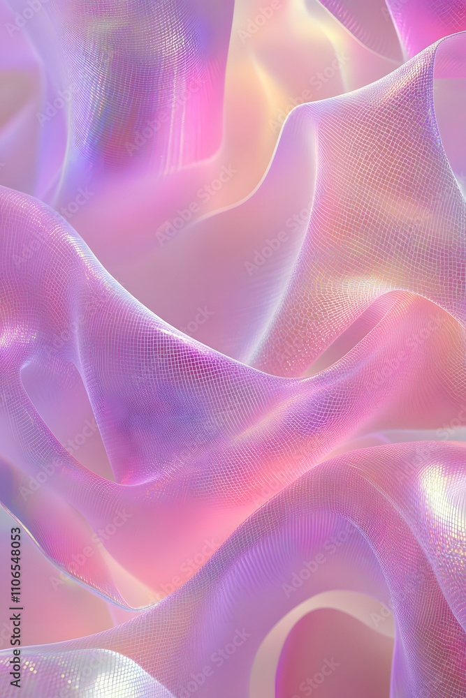 Canvas Prints soft iridescent waves in mesh texture with pink, lavender, and subtle gold gradient background