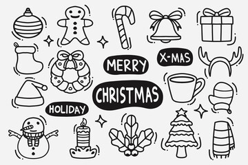 set of christmas doodle good for background, wallpaper, element design, icons, etc