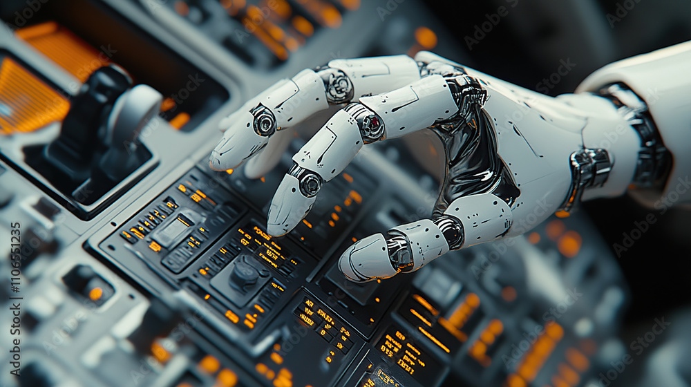 Aufkleber a humanoid robot is working on a computer, in a futuristic style with a white color tone